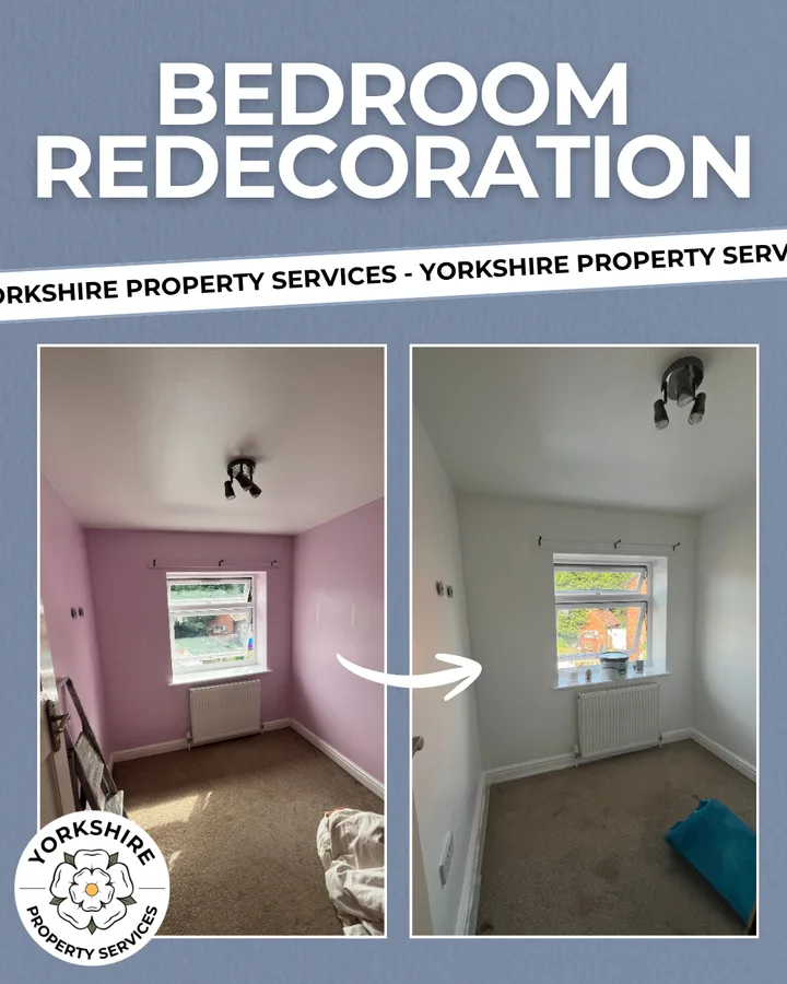 Yorkshire Property Services post: Bedroom redecoration, a pink room beside the same room painted white.